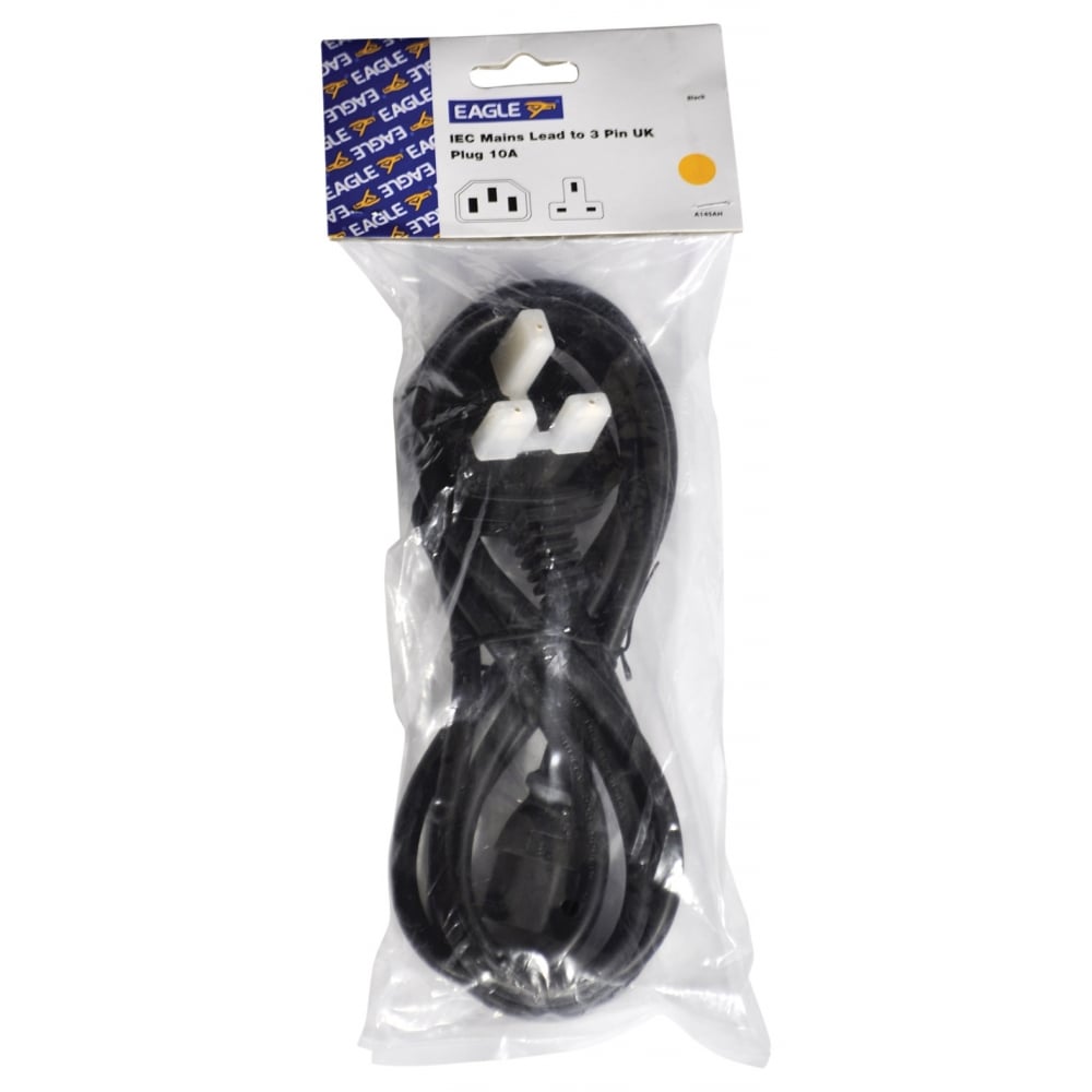 Black IEC (C13) to UK Mains Plug 2M Kettle Lead CE Approved