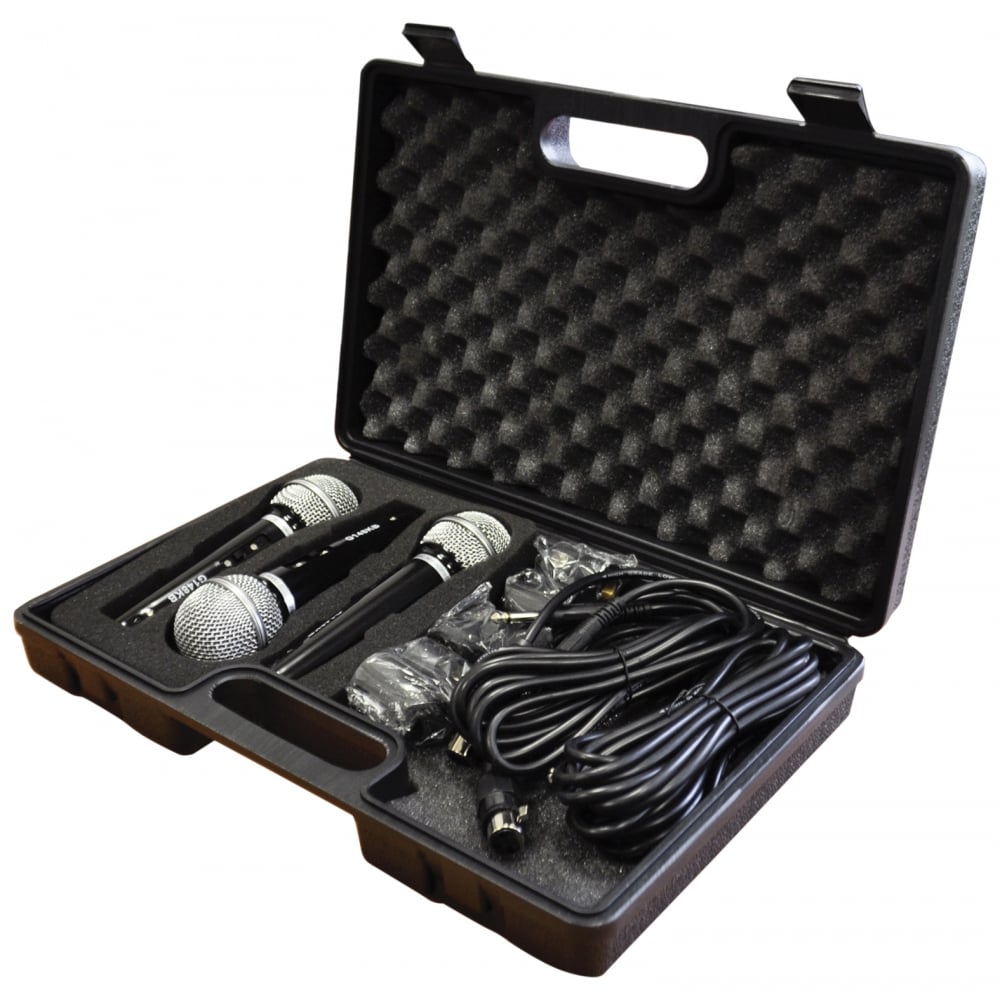 Karaoke Dynamic Vocal Microphone Kit 3 Microphones, Holders, Leads & Case