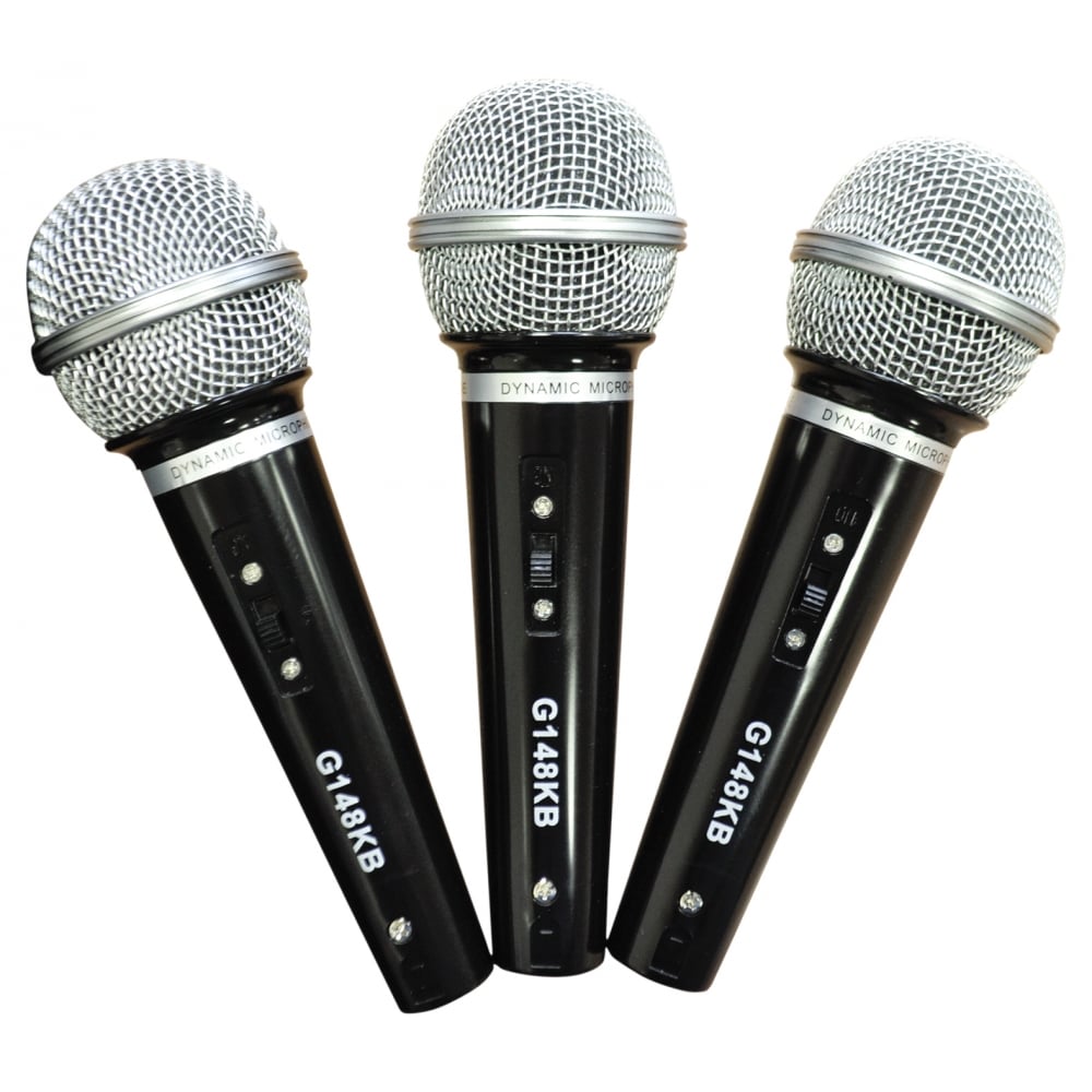 Karaoke Dynamic Vocal Microphone Kit 3 Microphones, Holders, Leads & Case