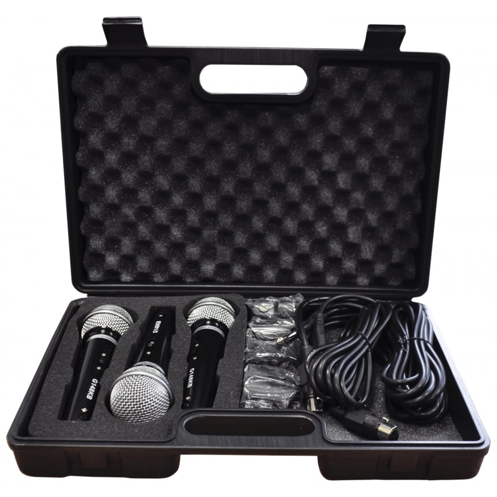 Karaoke Dynamic Vocal Microphone Kit 3 Microphones, Holders, Leads & Case