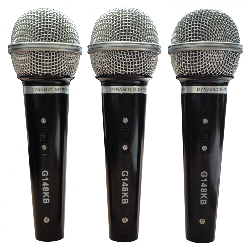 Karaoke Dynamic Vocal Microphone Kit 3 Microphones, Holders, Leads & Case