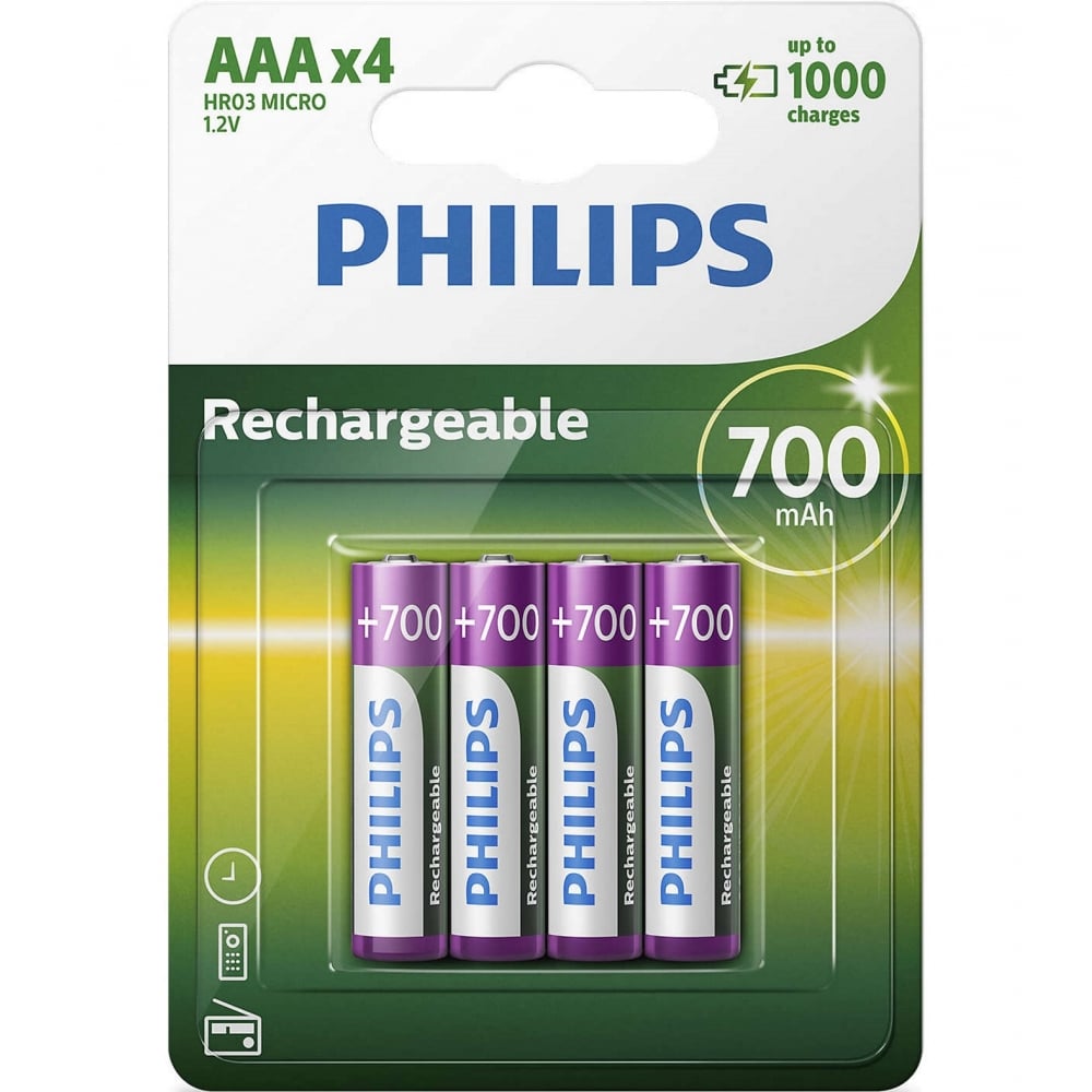 4 AAA 700mAh NiMH Rechargeable Batteries - Battery Pack of Four