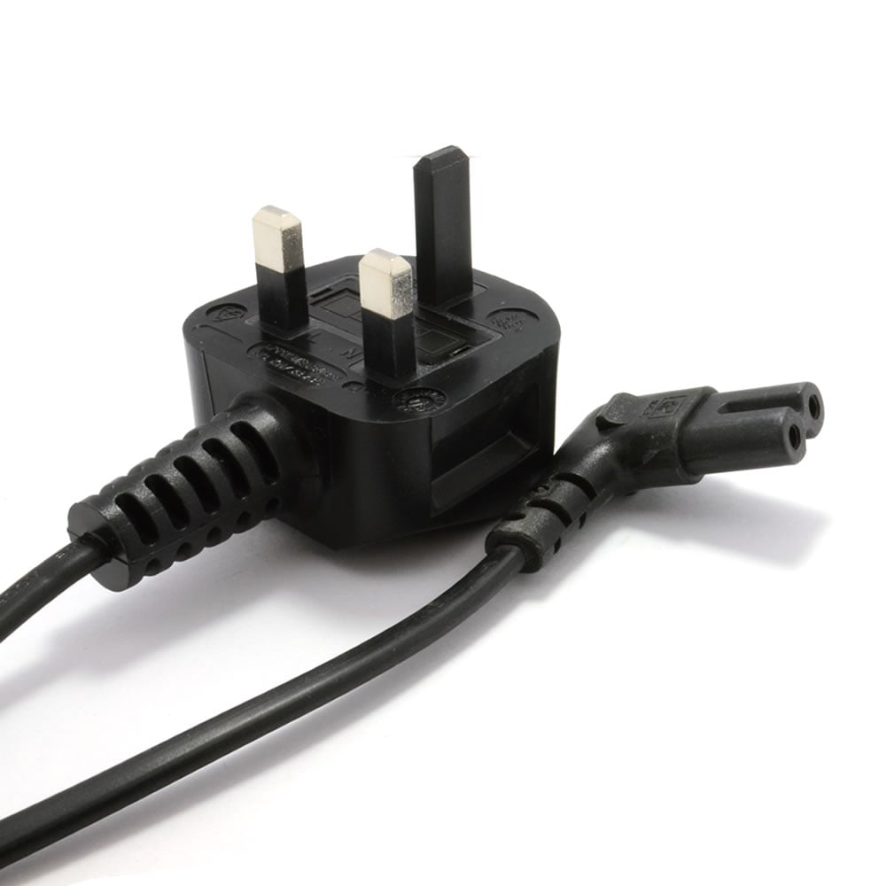 Power Cord UK Plug to Right Angle C7 Figure 8 Fig of 8 Lead Cable