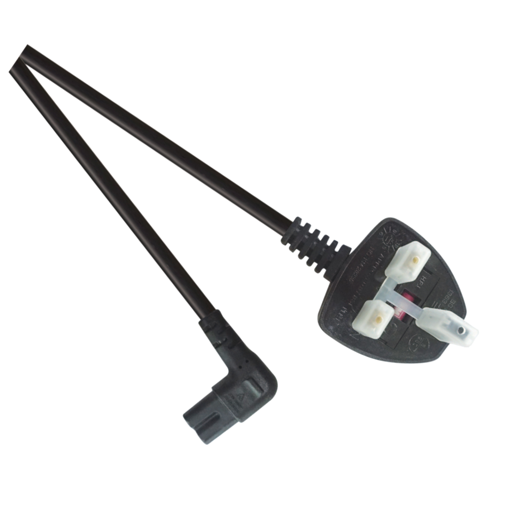 Power Cord UK Plug to Right Angle C7 Figure 8 Fig of 8 Lead Cable