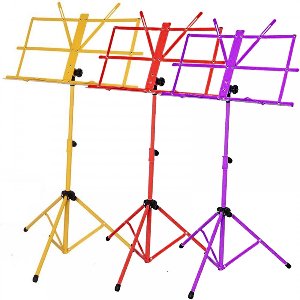 Set of Three Metal Adjustable Sheet Music Stand Holder Folding Purple Red Yellow
