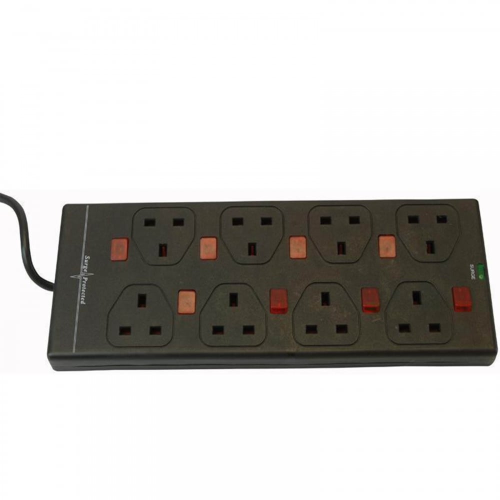 Surge Protected 8 Way Individually Neon Switched Extension Lead 5M Black