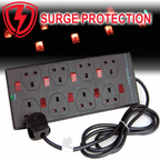 Surge Protected 8 Way Individually Neon Switched Extension Lead 5M Black