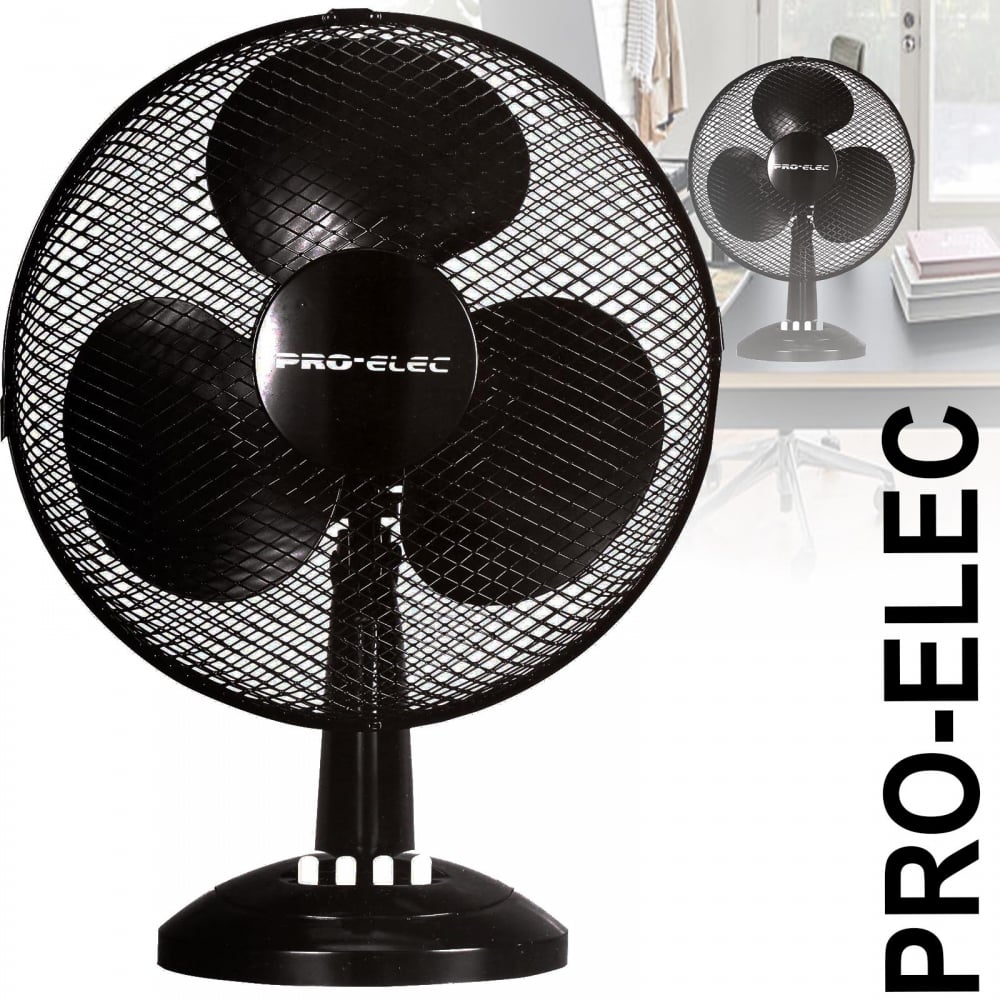 12" inch Black Oscillating Desk Fan 33W - Home Cooling Fans