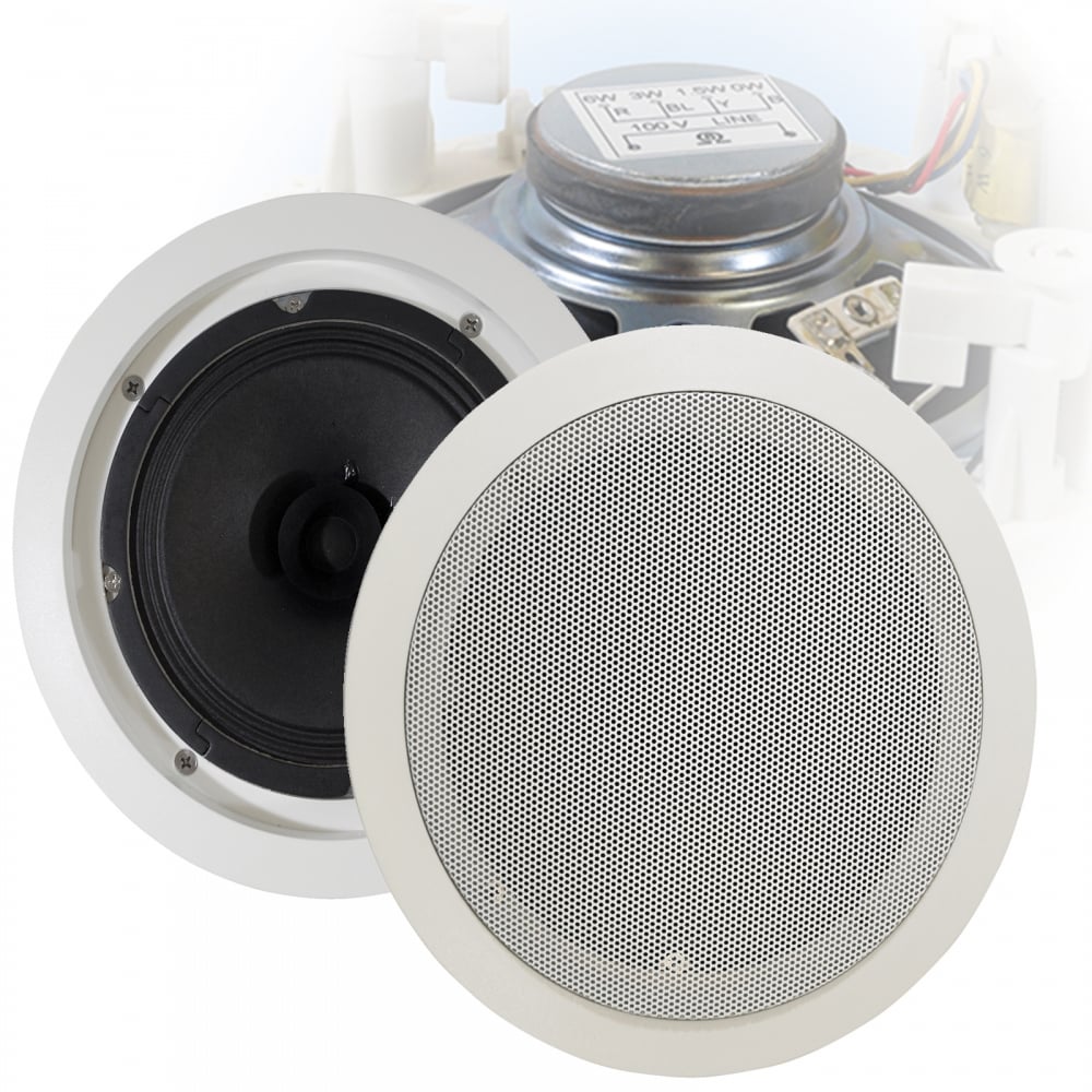 Pair Of 100v Line Ceiling Speaker Quick-Fit 5.25"