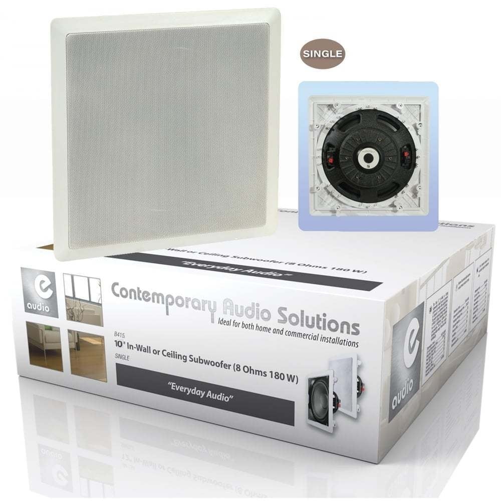 e-audio 10" Square In-Wall or Ceiling Subwoofer Speaker 8 Ohms 180W