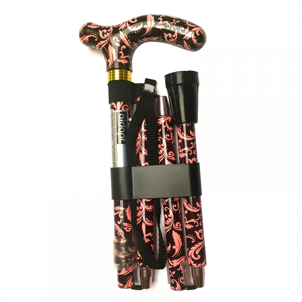 High Quality Folding & Extendable Patterned Walking Stick - Black Pink Femme