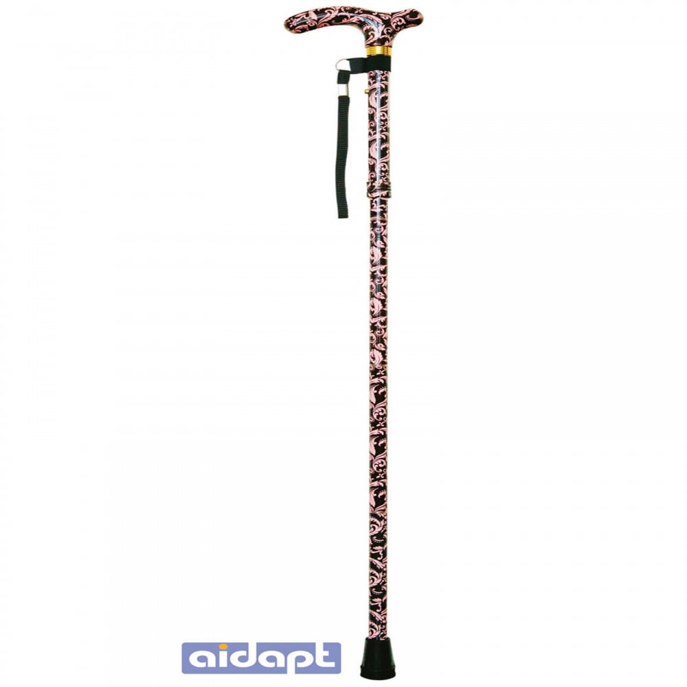 High Quality Folding & Extendable Patterned Walking Stick - Black Pink Femme