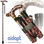 High Quality Folding & Extendable Patterned Walking Stick - Black Pink Femme