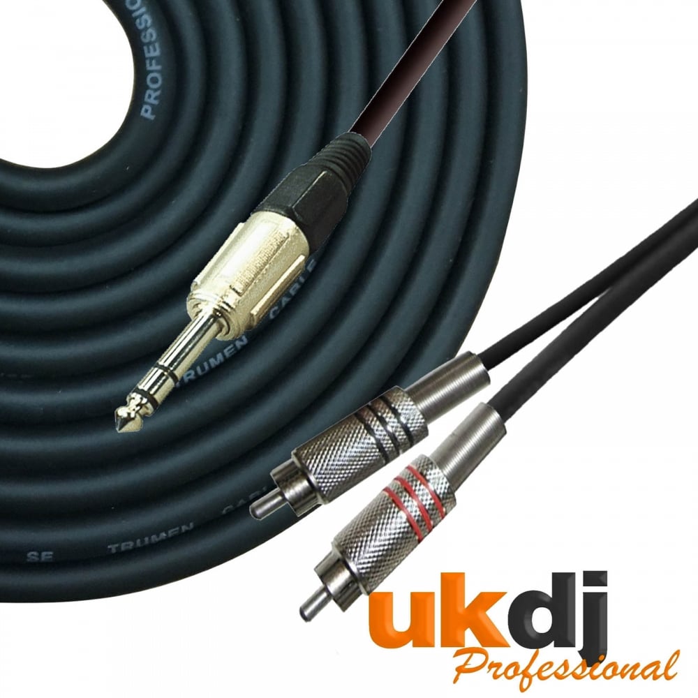 3m 6.35mm 1/4 Inch TRS Jack Stereo to 2 x RCA Phono Cable Audio Lead HQ