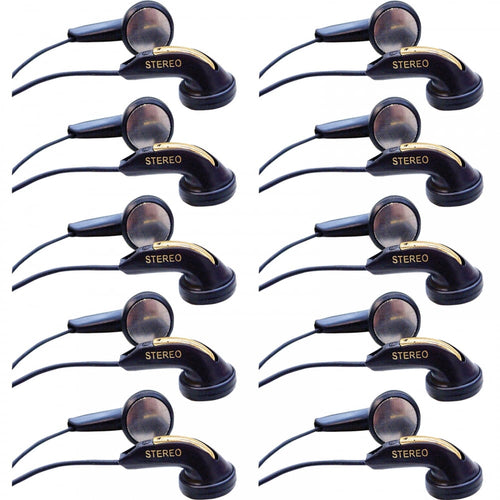 10 x Lightweight DBBS Stereo Black Gold Earphones for Schools Tour Companies