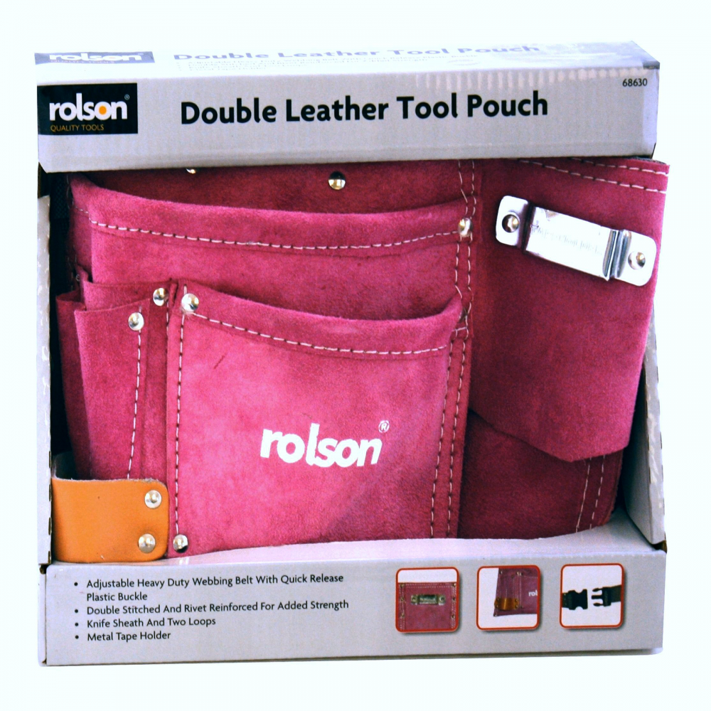 Multi Purpose Double Stitched Leather Tool Belt Pouch - Pink