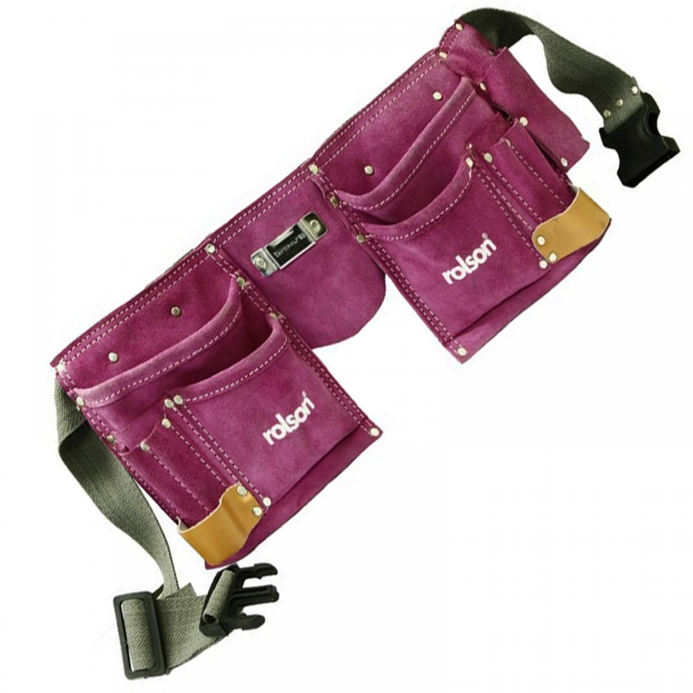 Multi Purpose Double Stitched Leather Tool Belt Pouch - Pink