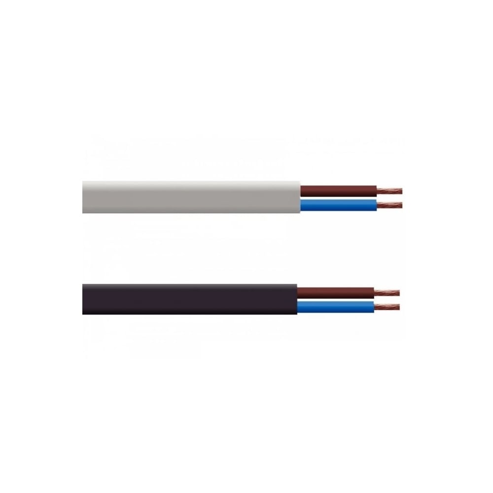 100m Mains Cable Oval 2 Core 0.75mm PVC Flex 3A 2192Y White Brown Black
