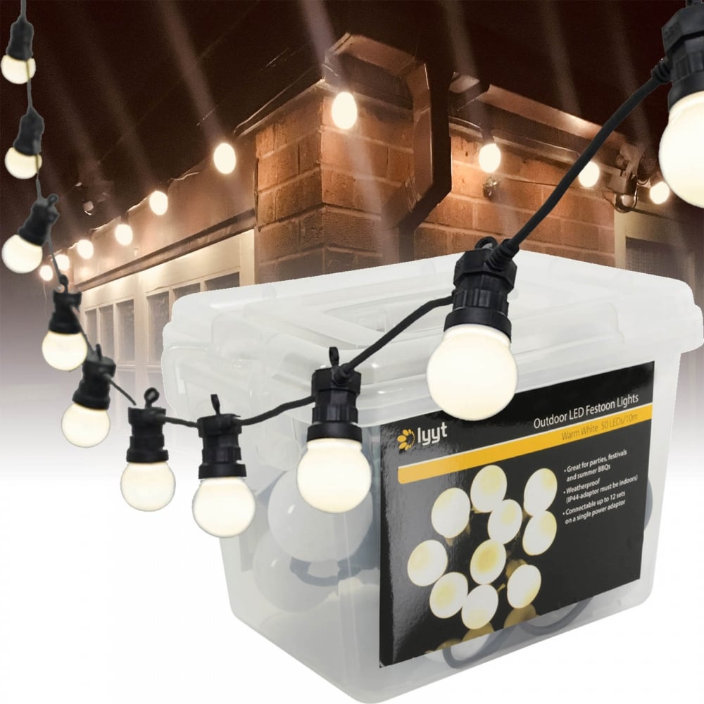 10 Warm White LED Festoon Garden String Lights