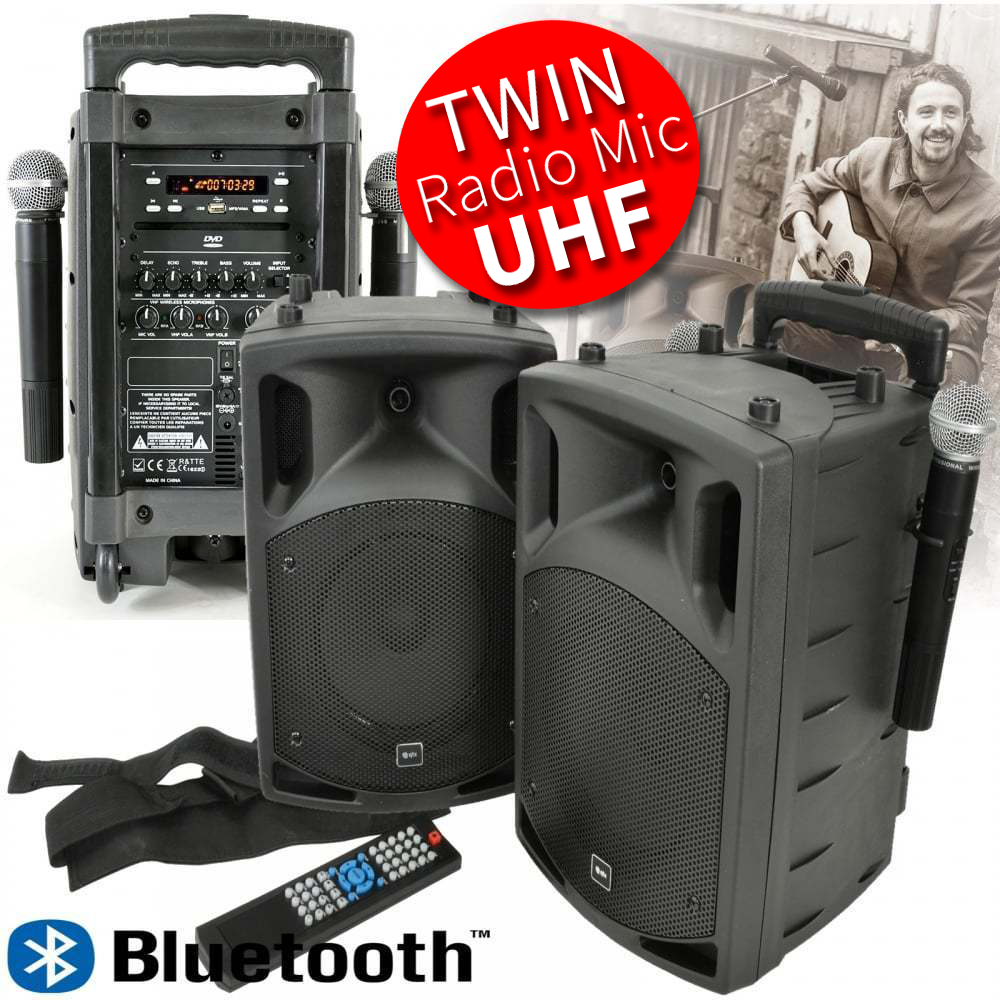 PAV8 Battery & Mains Portable PA Set With Bluetooth And CD/DVD Player