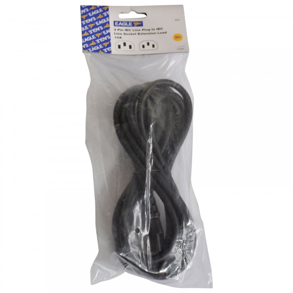 10 x 5m Power Extension Cable IEC Kettle Male Female UPS Lead C13 - C14 Bulk