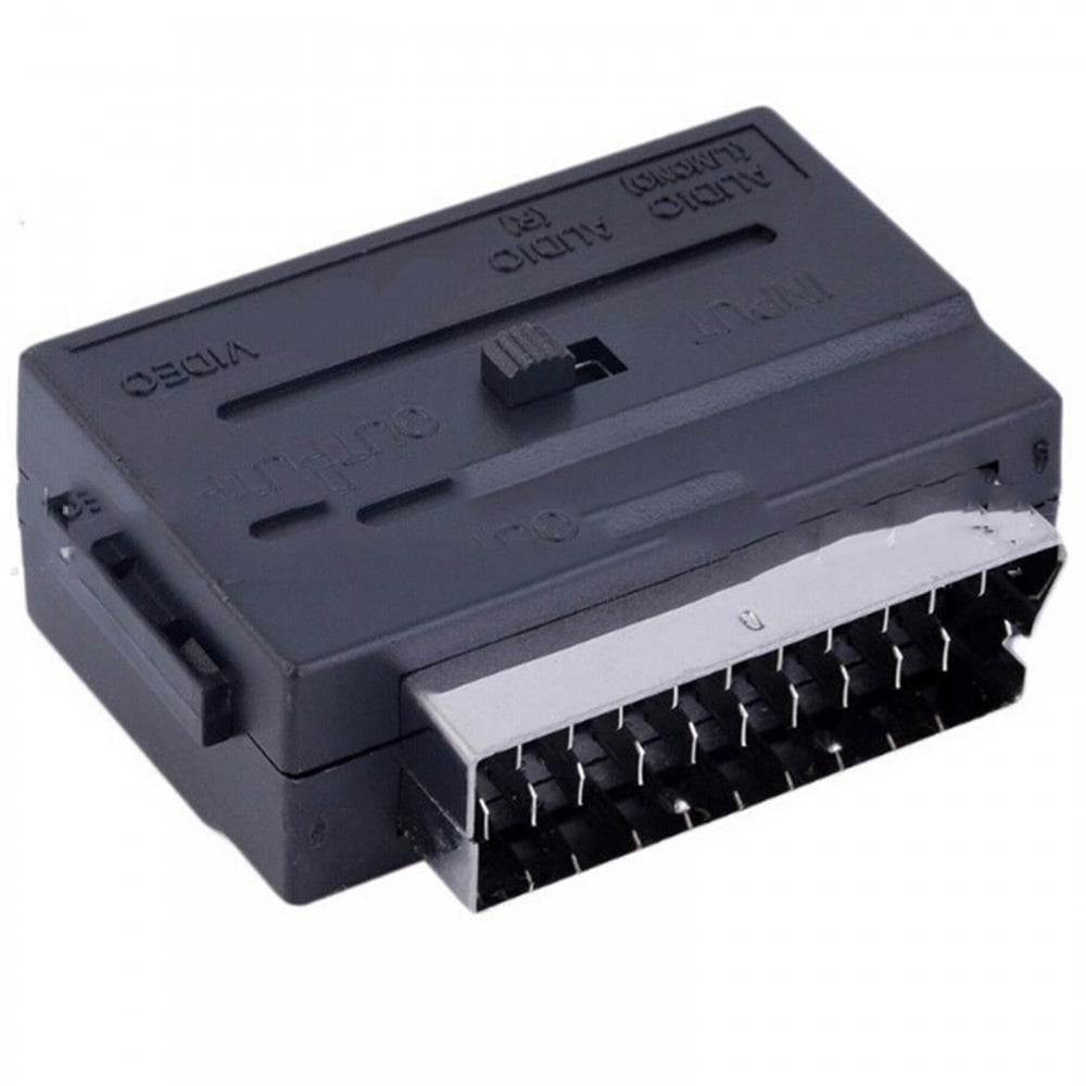 Scart Plug to 3 Phono Sockets Adaptor (Audio Video In) Switch Out