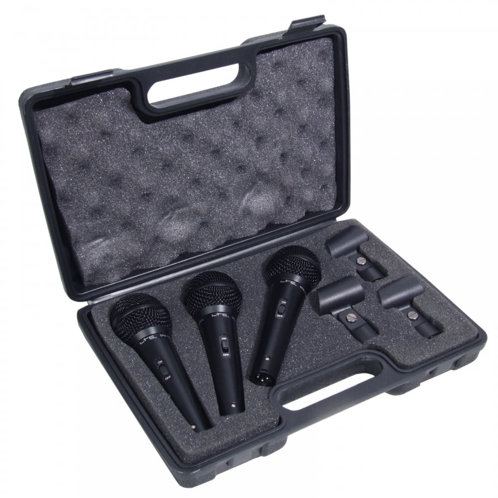 Pro Dynamic Vocal Kit 3 x Microphones Leads & Stands