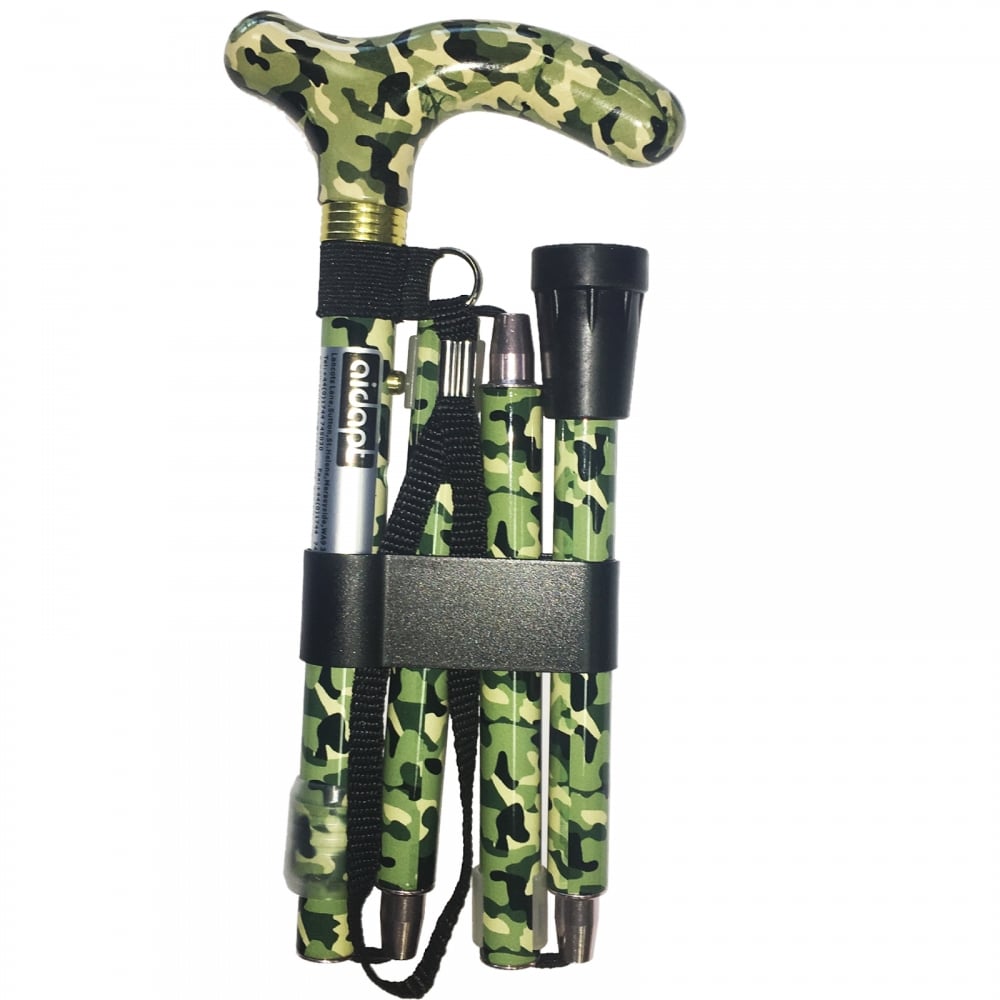 High Quality Folding & Extendable Patterned Walking Stick - Camoflauge