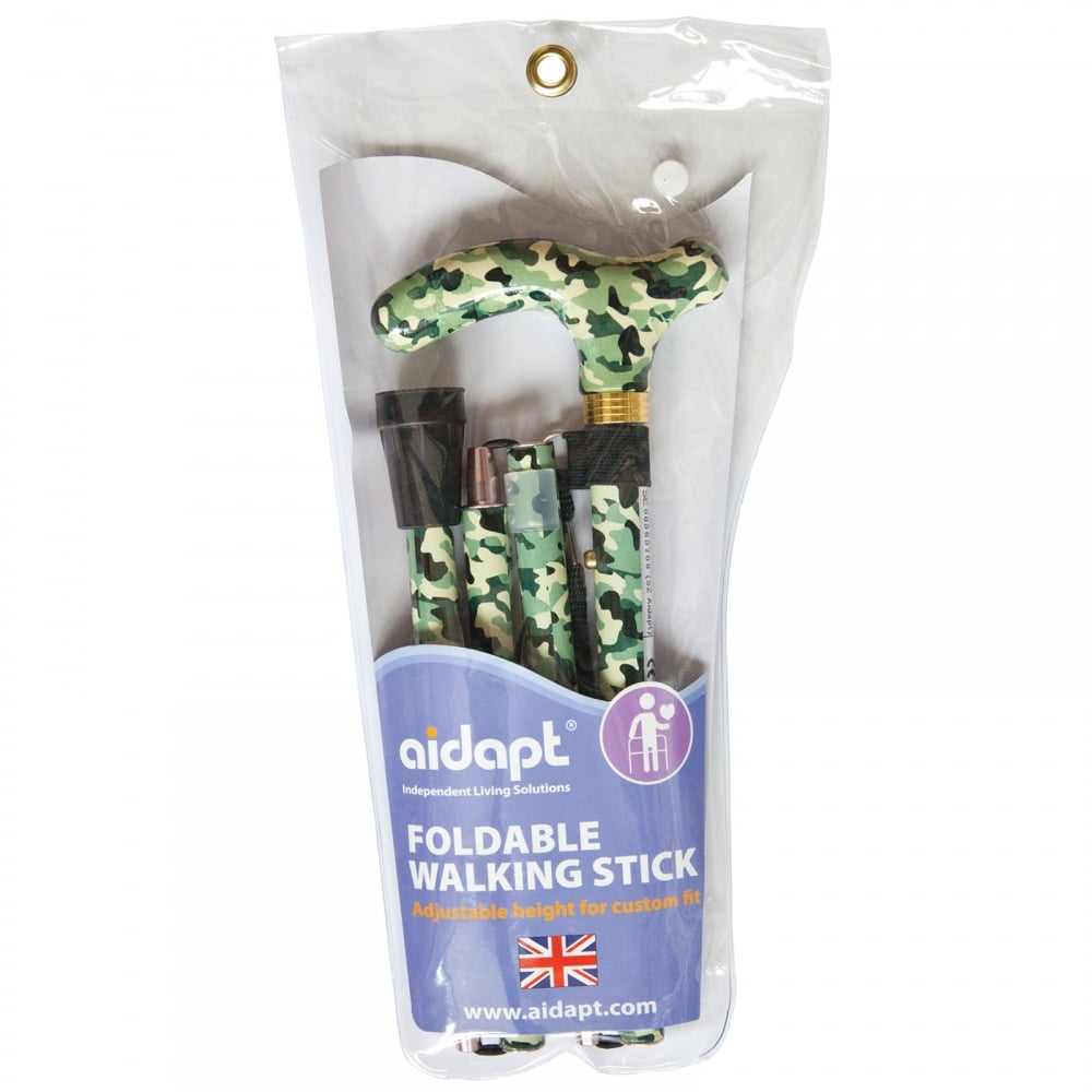 High Quality Folding & Extendable Patterned Walking Stick - Camoflauge
