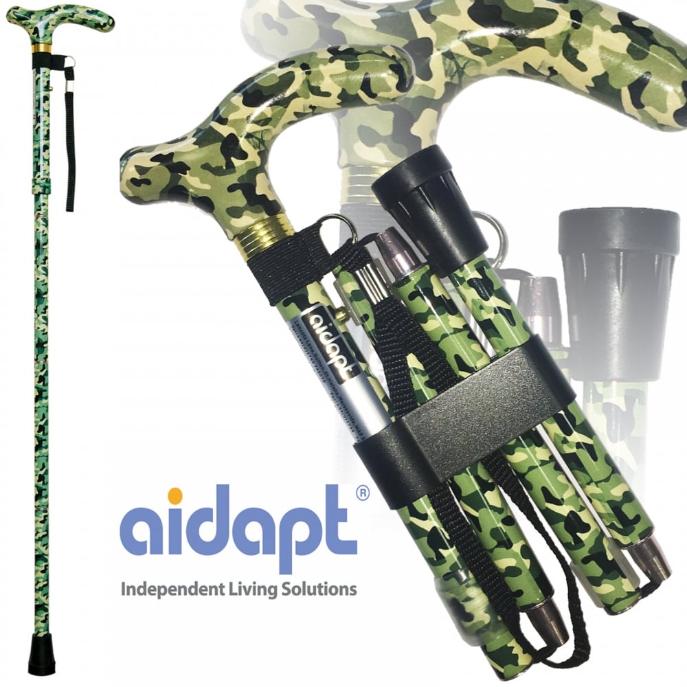 High Quality Folding & Extendable Patterned Walking Stick - Camoflauge