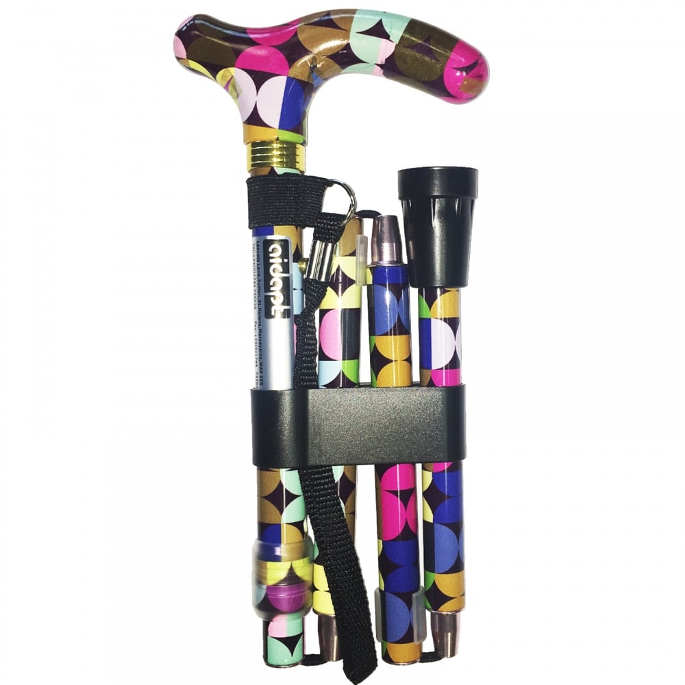 High Quality Folding & Extendable Patterned Walking Stick - Retro Sixities