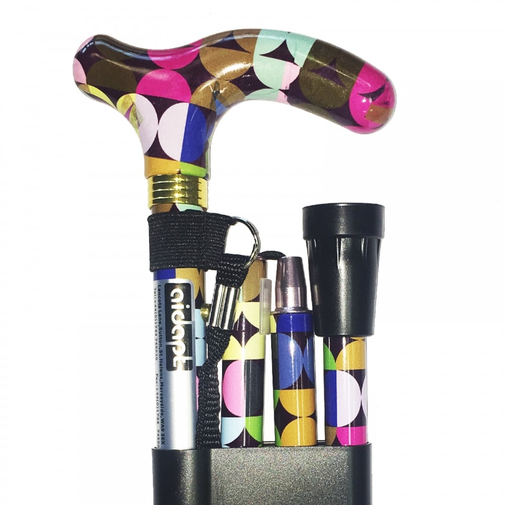 High Quality Folding & Extendable Patterned Walking Stick - Retro Sixities