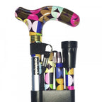 High Quality Folding & Extendable Patterned Walking Stick - Retro Sixities