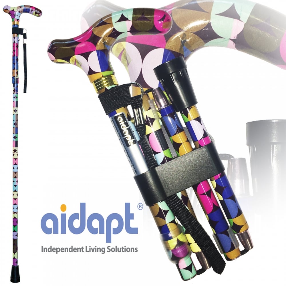 High Quality Folding & Extendable Patterned Walking Stick - Retro Sixities