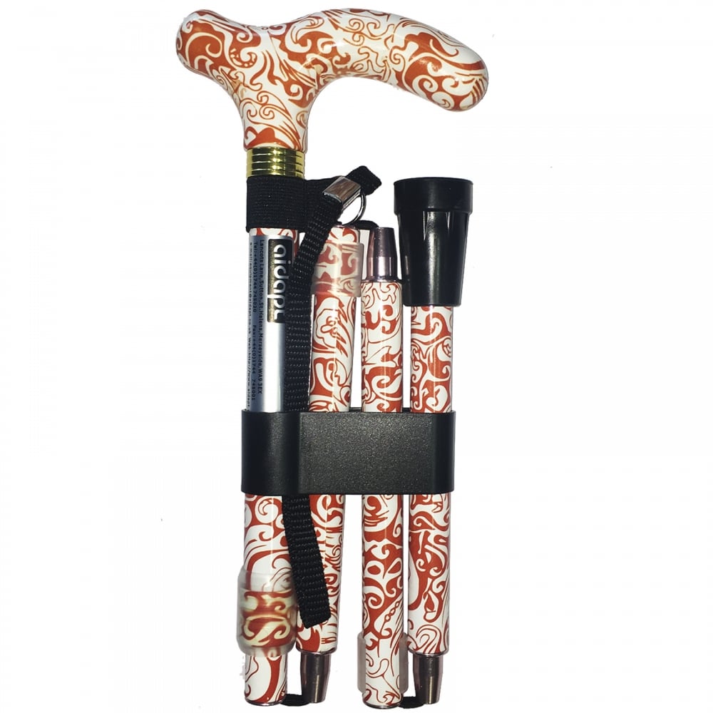 High Quality Folding & Extendable Patterned Walking Stick - Oriental Terracotta