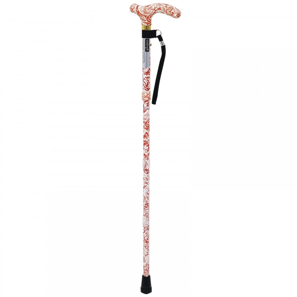 High Quality Folding & Extendable Patterned Walking Stick - Oriental Terracotta