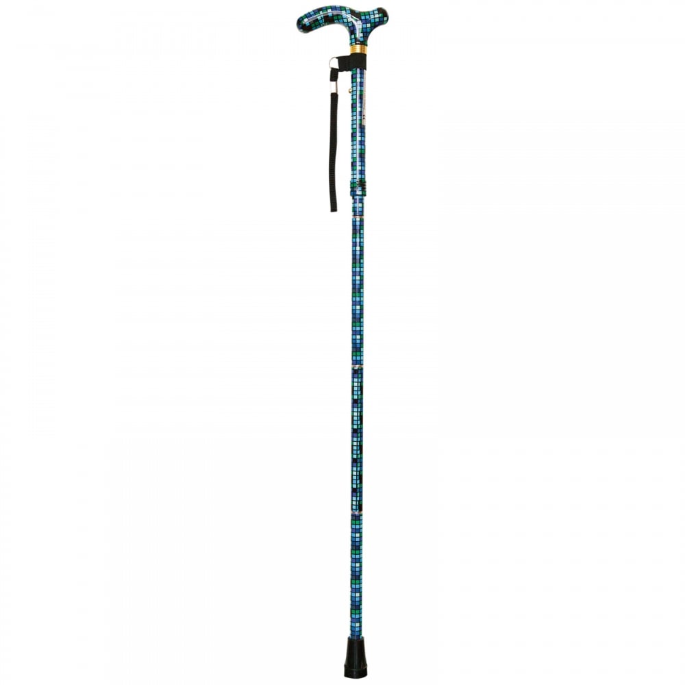 High Quality Folding & Extendable Patterned Walking Stick - Sea Colour Tile