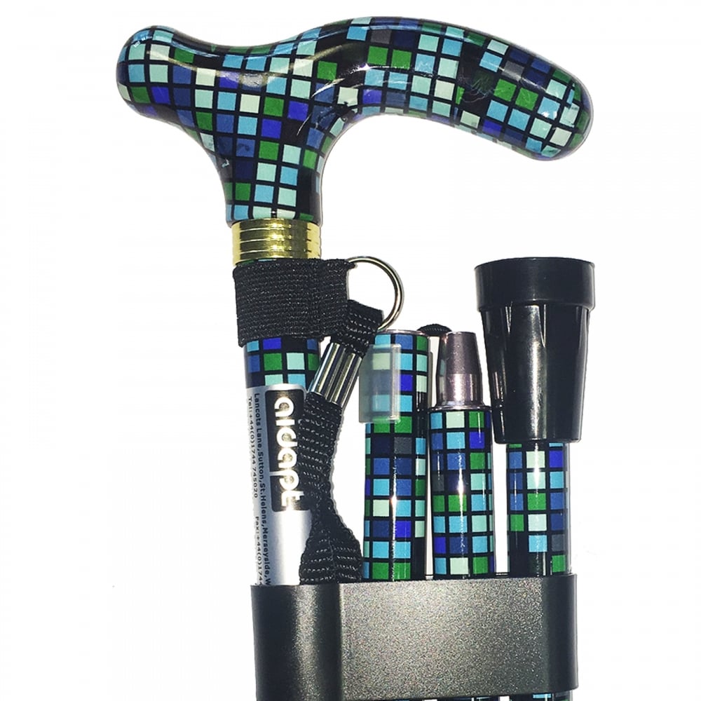 High Quality Folding & Extendable Patterned Walking Stick - Sea Colour Tile