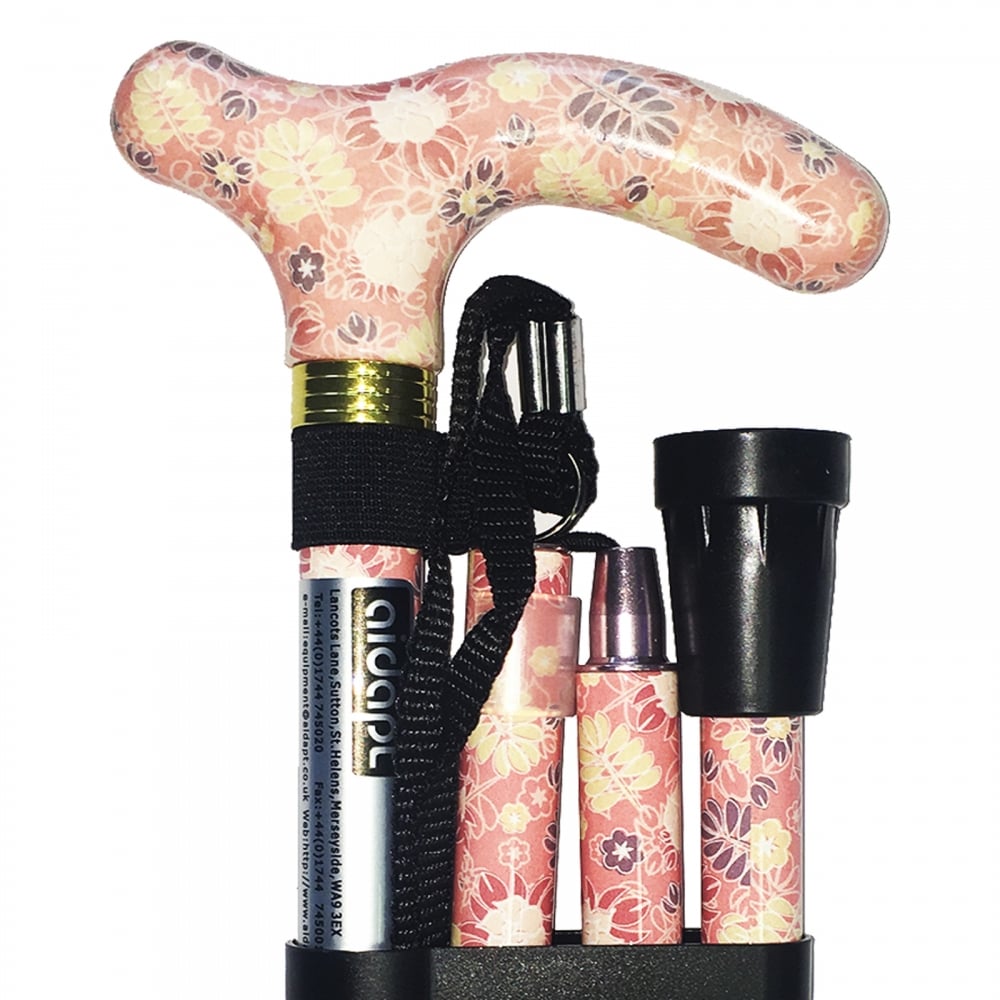High Quality Folding & Extendable Patterned Walking Stick - Pastel Floral Printemps
