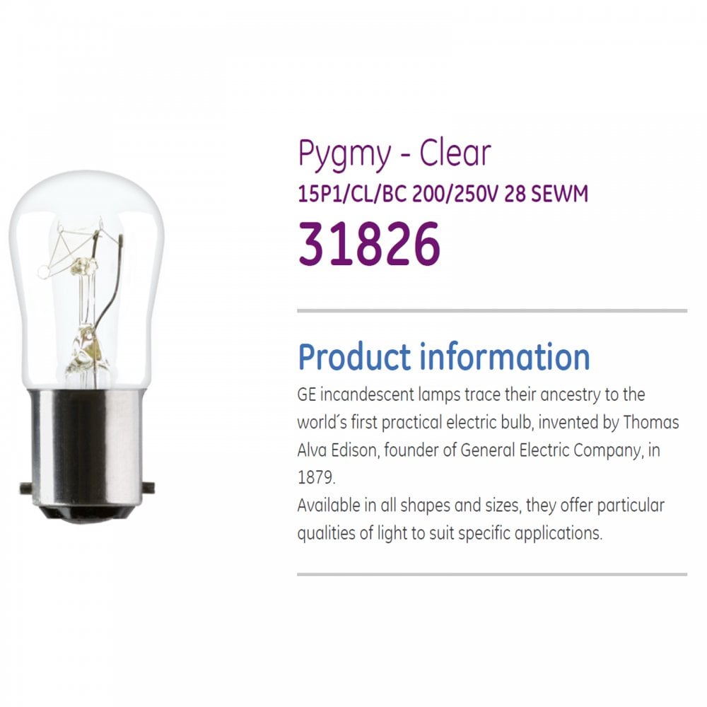 15W Clear Pygmy Bulb Dimmable Incandescent Lamp E Energy Rating 85 Lumens
