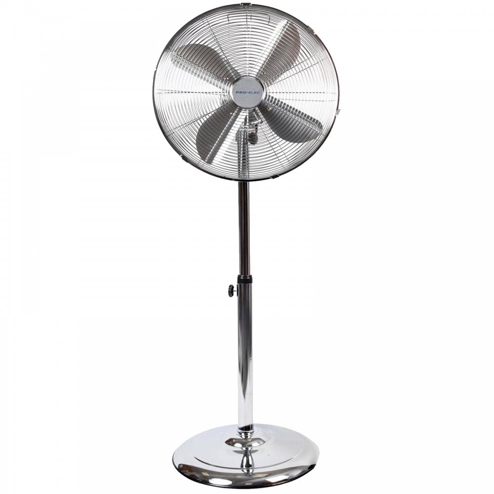 Pedestal Floor Standing Fan Chrome Metal Oscillating Electric 3 Speed Adj Height & Head