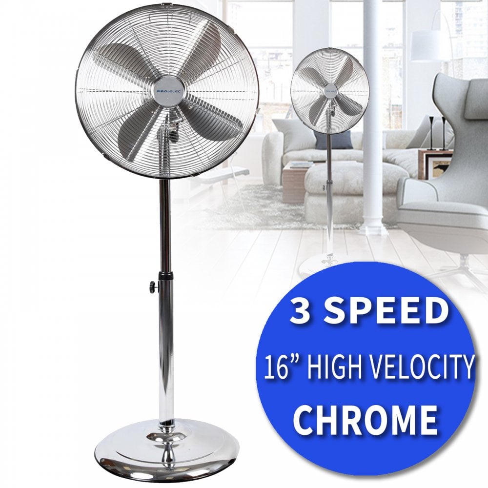 Pedestal Floor Standing Fan Chrome Metal Oscillating Electric 3 Speed Adj Height & Head