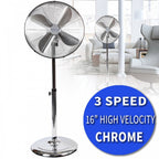 Pedestal Floor Standing Fan Chrome Metal Oscillating Electric 3 Speed Adj Height & Head