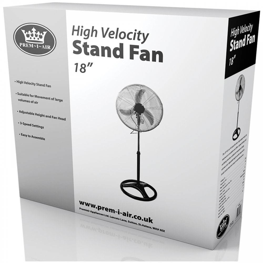 18" Pedestal Fan, Large High Speed with Heavy base, Adj Height 3 Speed Quite