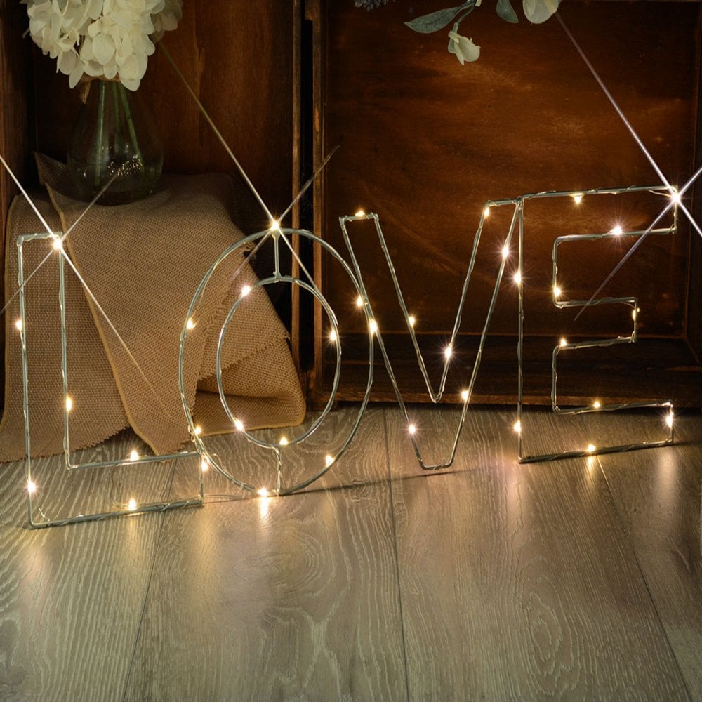 Warm White LED Wire Frame Lights - LOVE SIGN