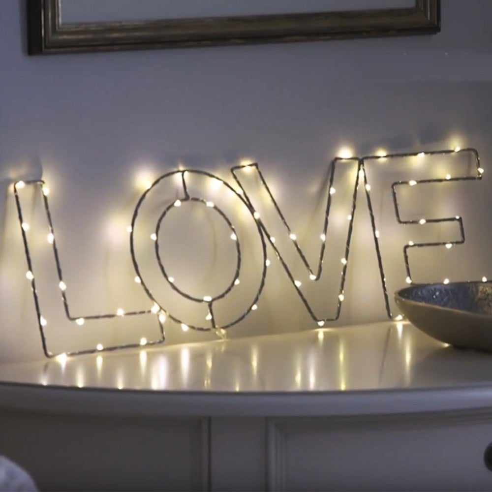 Warm White LED Wire Frame Lights - LOVE SIGN