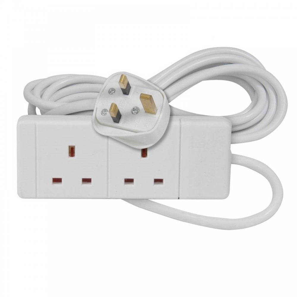 2 Gang Extension Leads in 2M, 3M, 5M, 10M & 15M In White