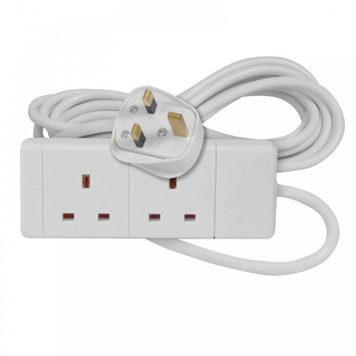 2 Gang Extension Leads in 2M, 3M, 5M, 10M & 15M In White