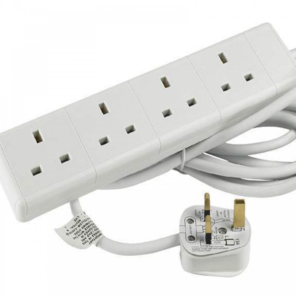 4 Gang Extension Leads in 1M, 2M, 3M, 5M, 10M & 15M In White