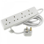 4 Gang Extension Leads in 1M, 2M, 3M, 5M, 10M & 15M In White